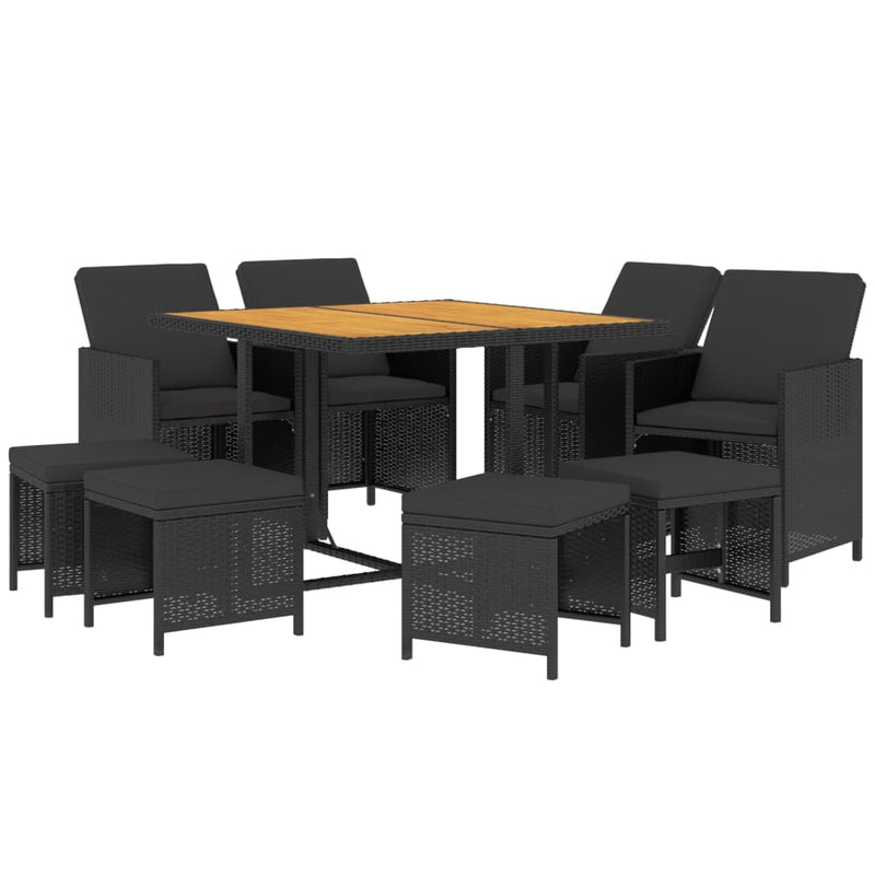 vidaXL 9 Piece Garden Dining Set with Cushions Poly Rattan Black