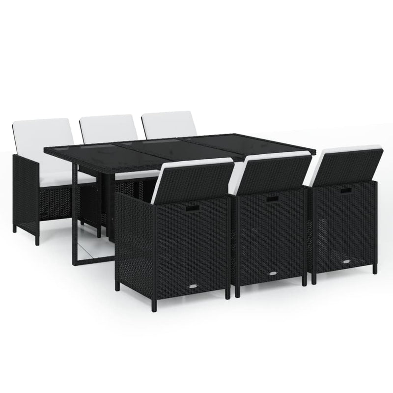 vidaXL 7 Piece Garden Dining Set with Cushions Poly Rattan Black