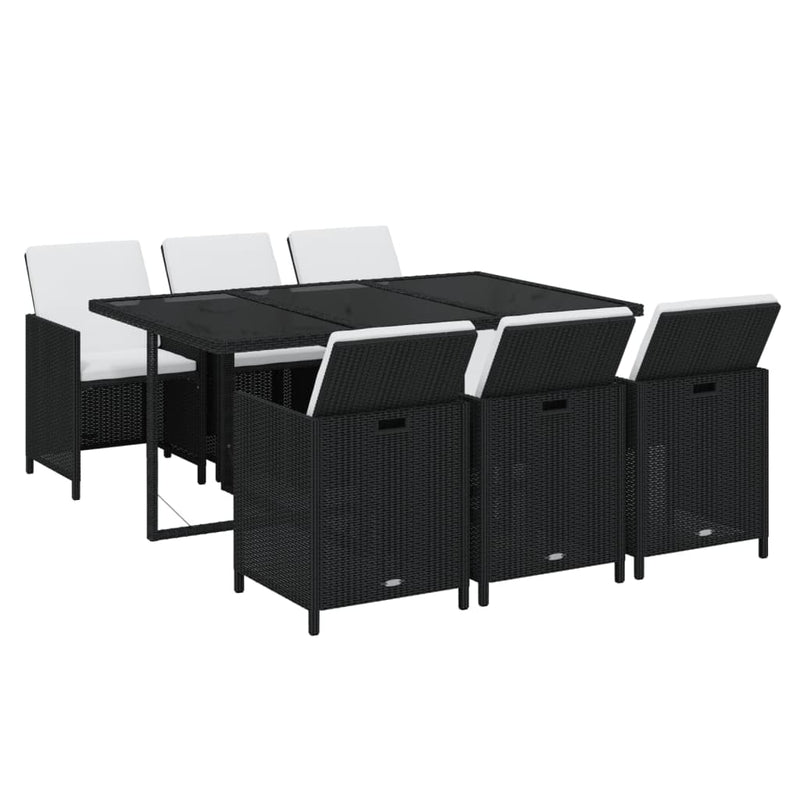 vidaXL 7 Piece Garden Dining Set with Cushions Poly Rattan Black