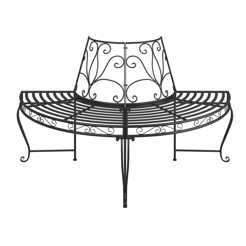 vidaXL Half Round Tree Bench 2 pcs Ø160 cm Black Steel