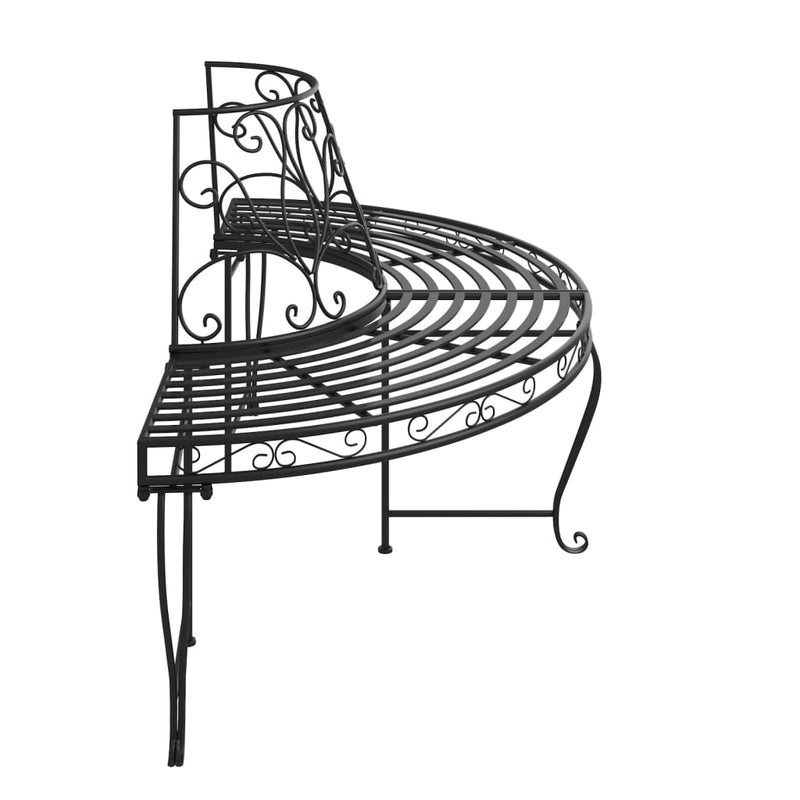 vidaXL Half Round Tree Bench 2 pcs Ø160 cm Black Steel