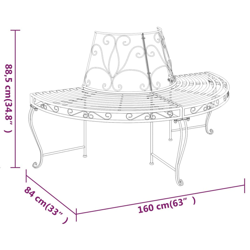 vidaXL Half Round Tree Bench 2 pcs Ø160 cm Black Steel