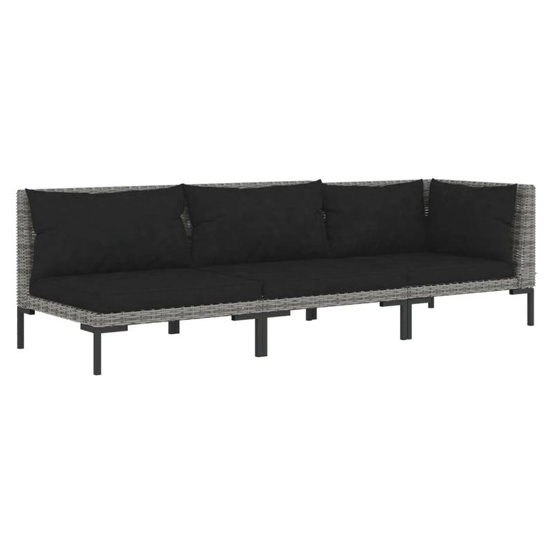 vidaXL 3 Piece Garden Lounge Set Dark Grey Half Round Poly Rattan