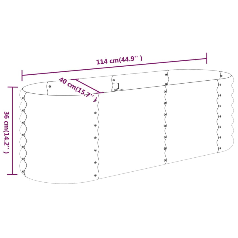 vidaXL Garden Raised Bed Galvanised Steel 114x40x36 cm Grey
