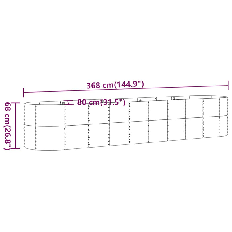 vidaXL Garden Raised Bed Galvanised Steel 368x80x68 cm Grey