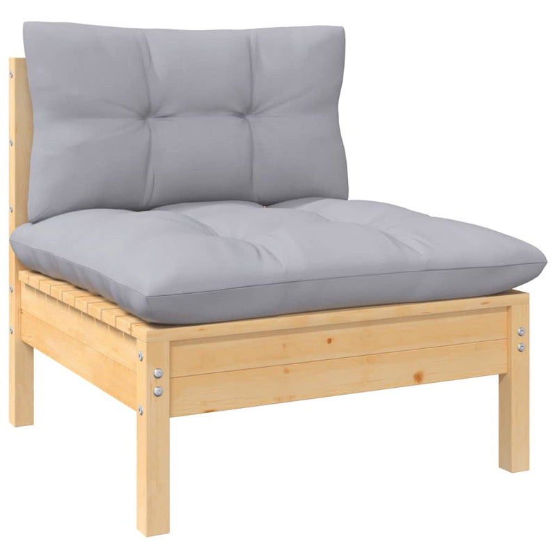 vidaXL 3 Piece Garden Lounge Set with Grey Cushions Pinewood