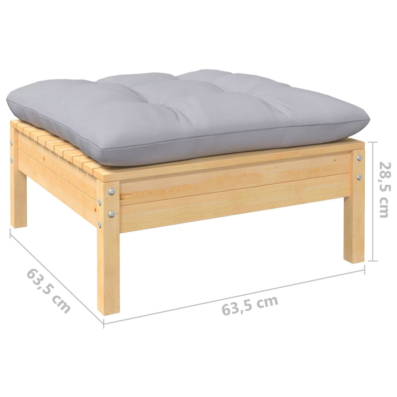 vidaXL 3 Piece Garden Lounge Set with Grey Cushions Pinewood