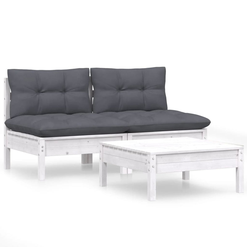 vidaXL 3 Piece Garden Lounge Set with Anthracite Cushions Pinewood