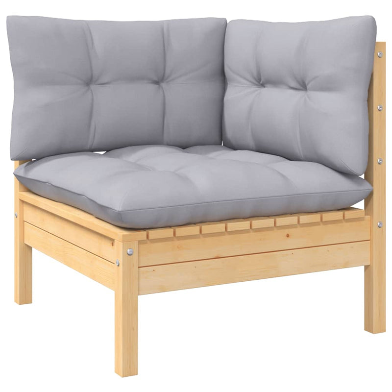 vidaXL 2-Seater Garden Sofa with Grey Cushions Solid Wood Pine