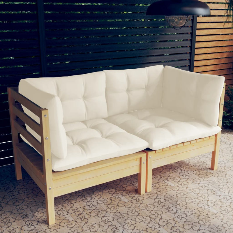 vidaXL 2-Seater Garden Sofa with Cream Cushions Solid Wood Pine
