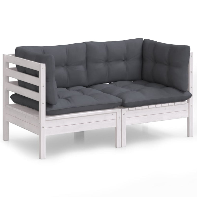 vidaXL 2-Seater Garden Sofa with Anthracite Cushions Solid Wood Pine