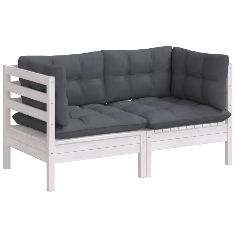vidaXL 2-Seater Garden Sofa with Anthracite Cushions Solid Wood Pine