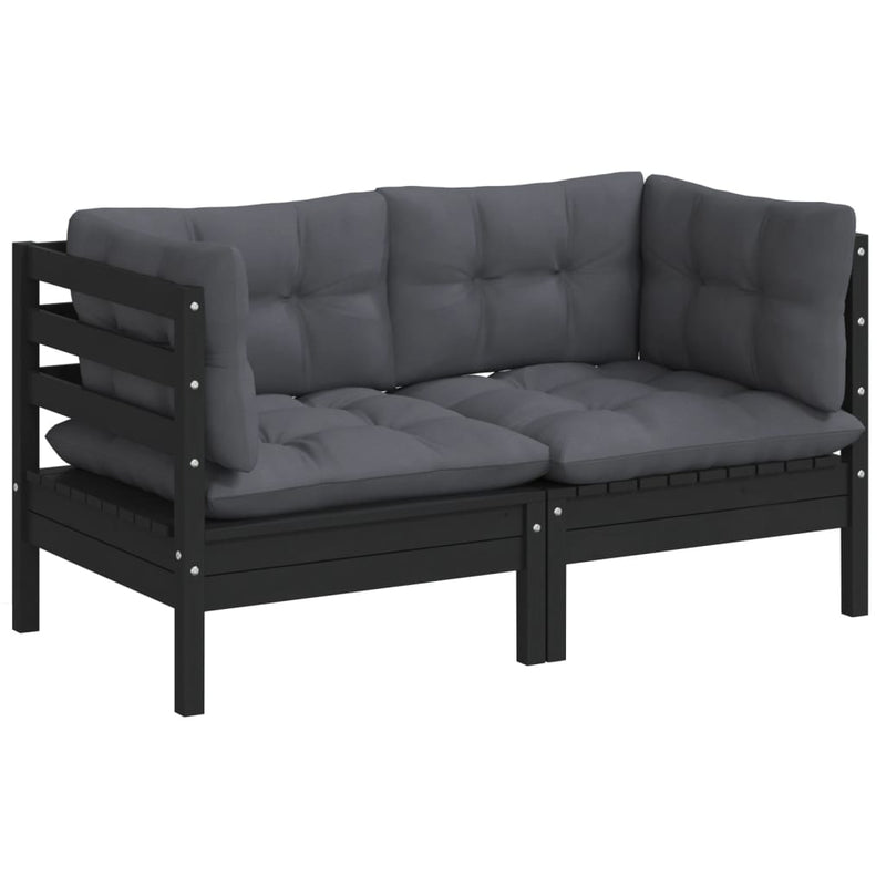 vidaXL 2-Seater Garden Sofa with Anthracite Cushions Solid Wood Pine