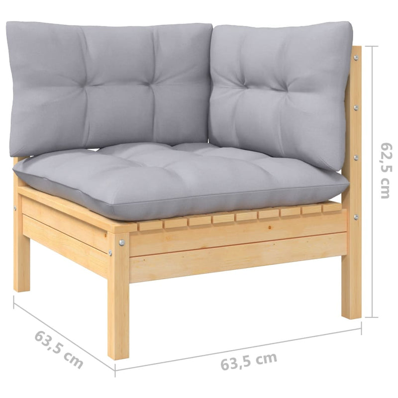 vidaXL 3 Piece Garden Lounge Set with Grey Cushions Pinewood