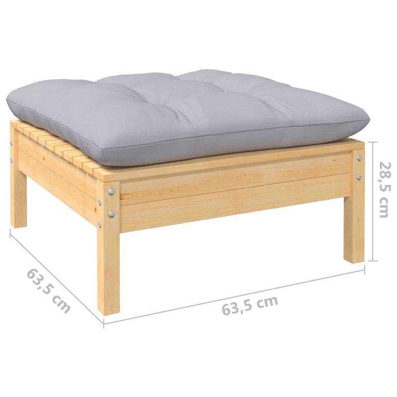 vidaXL 3 Piece Garden Lounge Set with Grey Cushions Pinewood