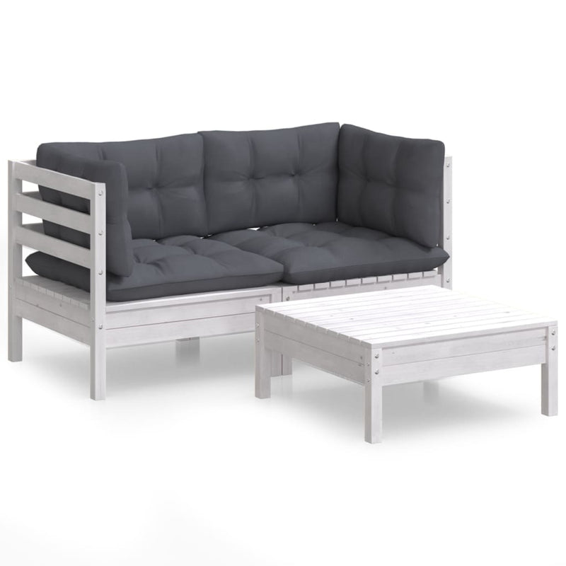 vidaXL 3 Piece Garden Lounge Set with Anthracite Cushions Pinewood