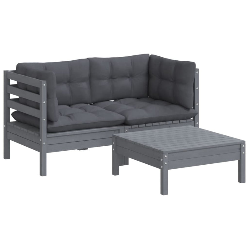 vidaXL 3 Piece Garden Lounge Set with Anthracite Cushions Pinewood