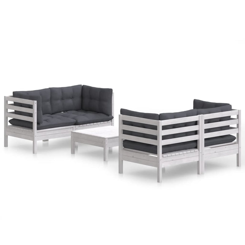 vidaXL 5 Piece Garden Lounge Set with Anthracite Cushions Pinewood