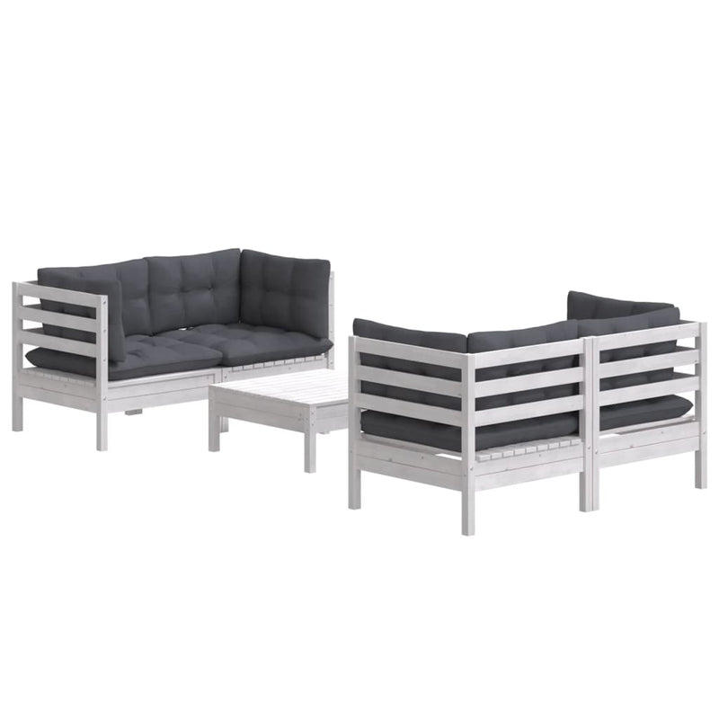 vidaXL 5 Piece Garden Lounge Set with Anthracite Cushions Pinewood