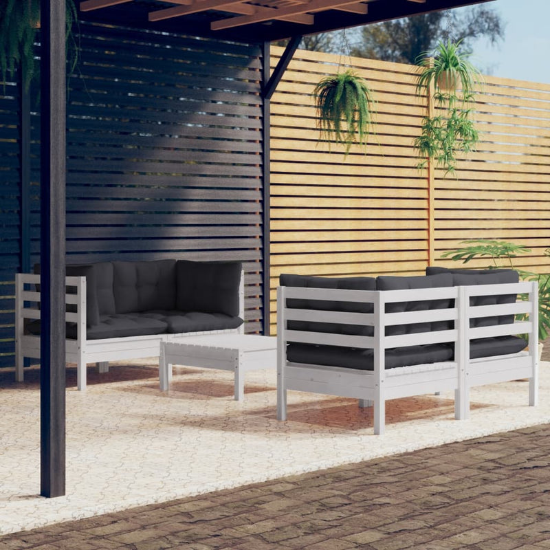 vidaXL 5 Piece Garden Lounge Set with Anthracite Cushions Pinewood