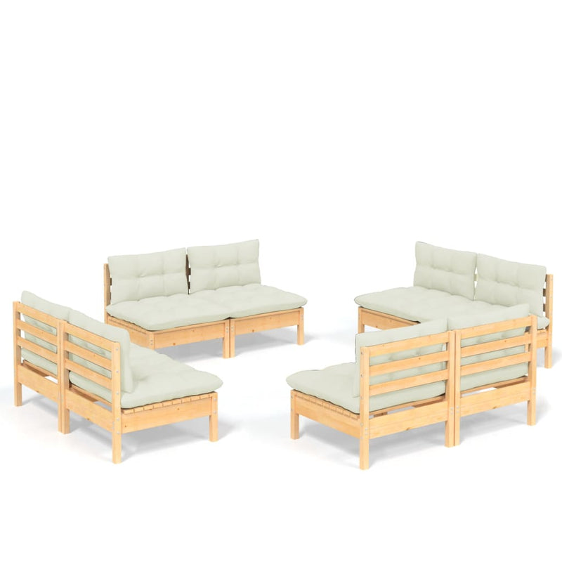 8 Piece Garden Lounge Set with Cream Cushions Pinewood