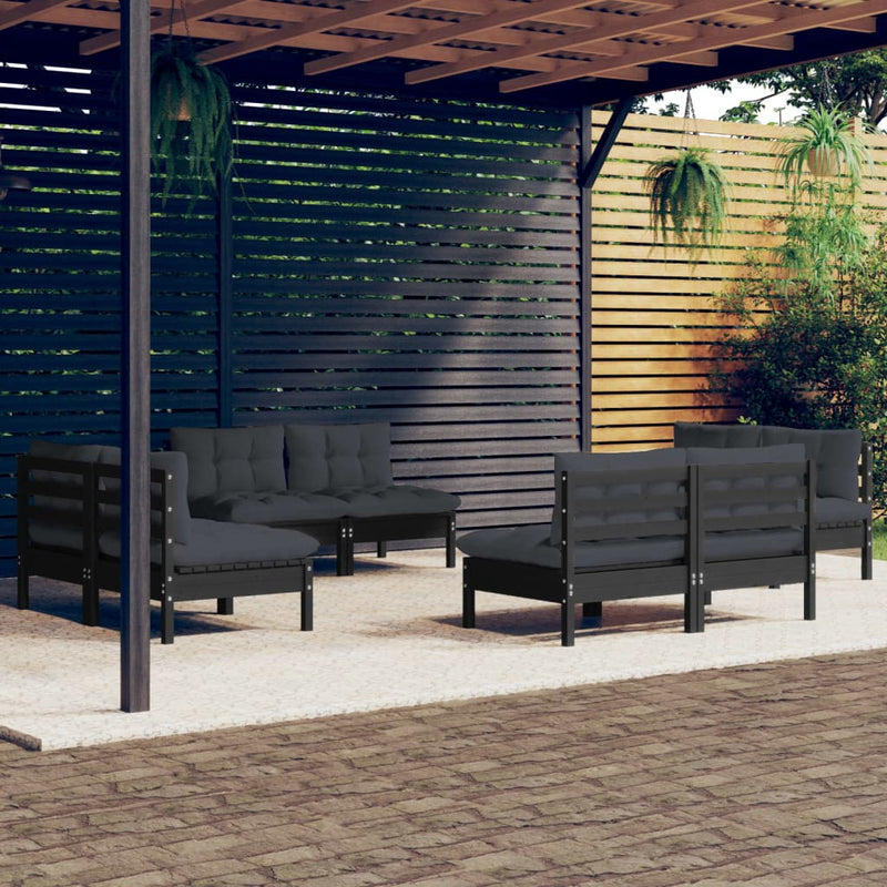 vidaXL 8 Piece Garden Lounge Set with Anthracite Cushions Pinewood