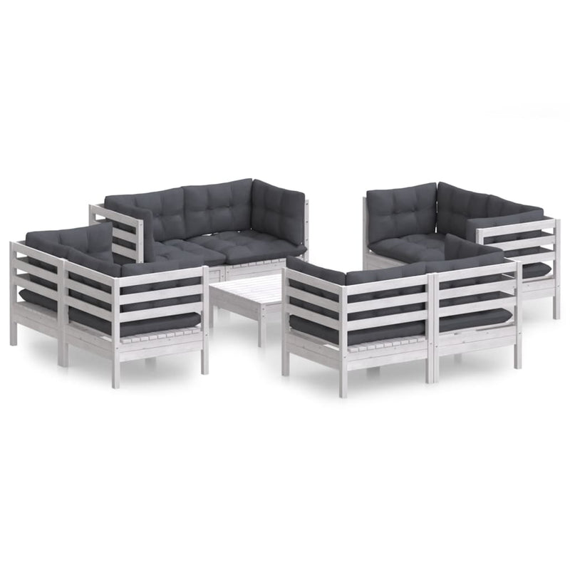 vidaXL 9 Piece Garden Lounge Set with Anthracite Cushions Pinewood