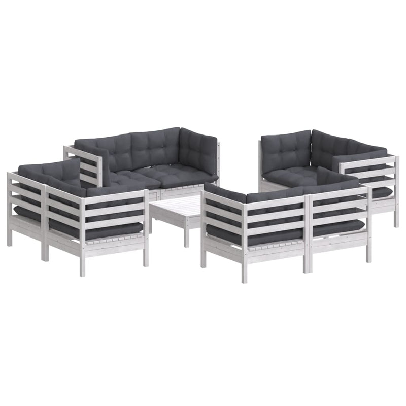 vidaXL 9 Piece Garden Lounge Set with Anthracite Cushions Pinewood