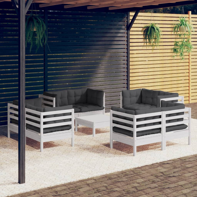 vidaXL 9 Piece Garden Lounge Set with Anthracite Cushions Pinewood