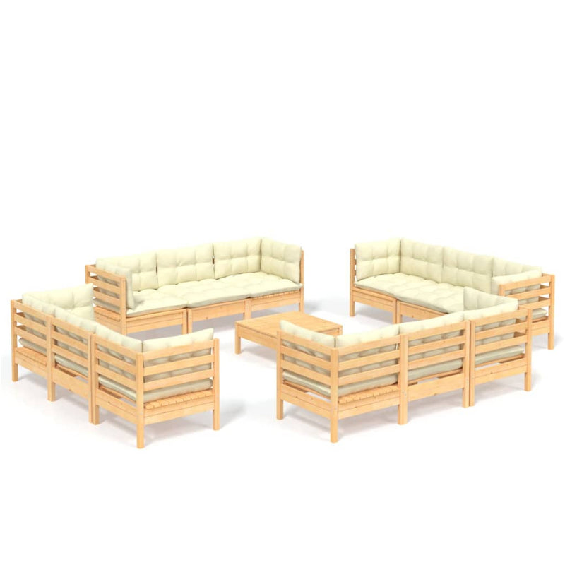 vidaXL 13 Piece Garden Lounge Set with Cream Cushions Pinewood