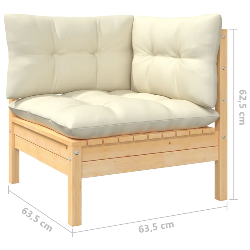 vidaXL 13 Piece Garden Lounge Set with Cream Cushions Pinewood