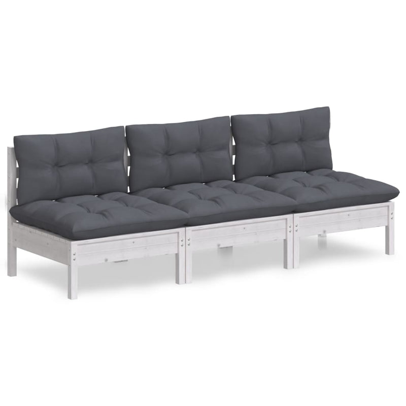 vidaXL 3-Seater Garden Sofa with Anthracite Cushions Solid Pinewood