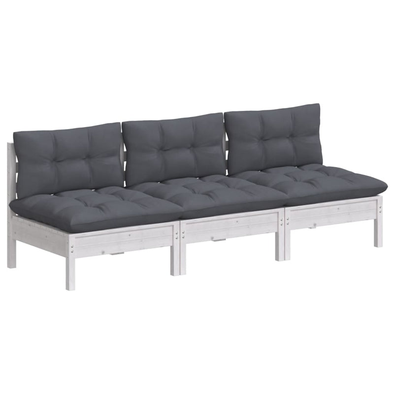 vidaXL 3-Seater Garden Sofa with Anthracite Cushions Solid Pinewood