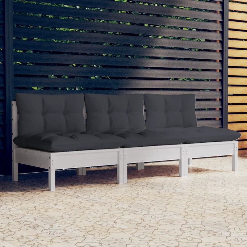 vidaXL 3-Seater Garden Sofa with Anthracite Cushions Solid Pinewood