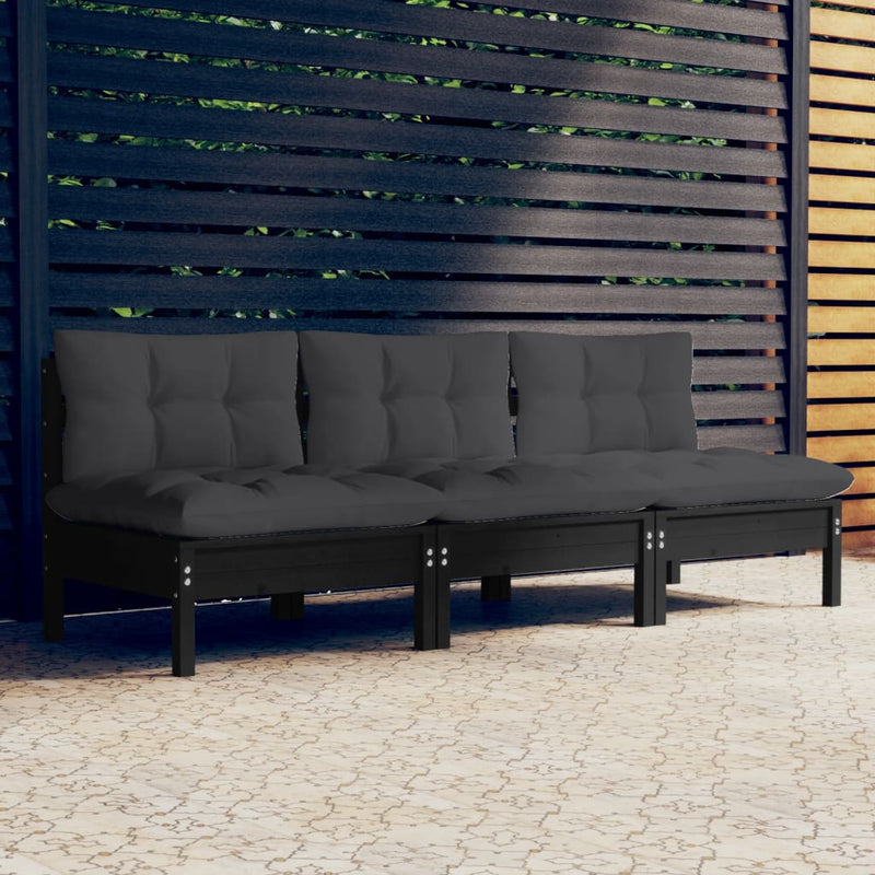 vidaXL 3-Seater Garden Sofa with Anthracite Cushions Solid Pinewood