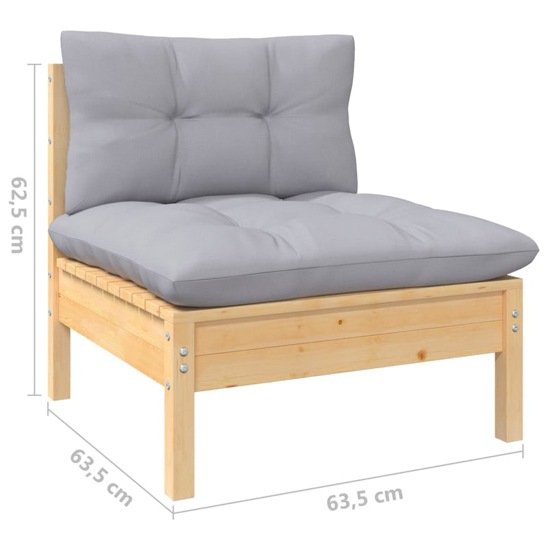 vidaXL 4 Piece Garden Lounge Set with Grey Cushions Pinewood