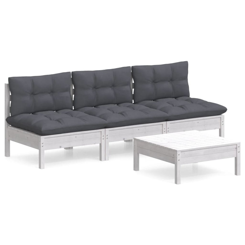 vidaXL 4 Piece Garden Lounge Set with Anthracite Cushions Pinewood