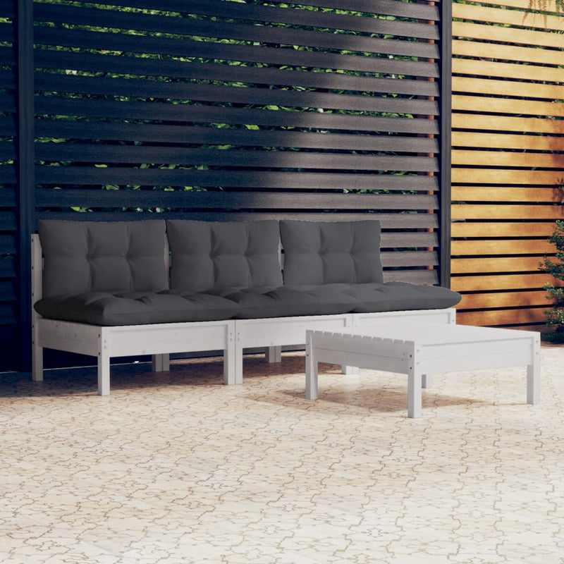 vidaXL 4 Piece Garden Lounge Set with Anthracite Cushions Pinewood