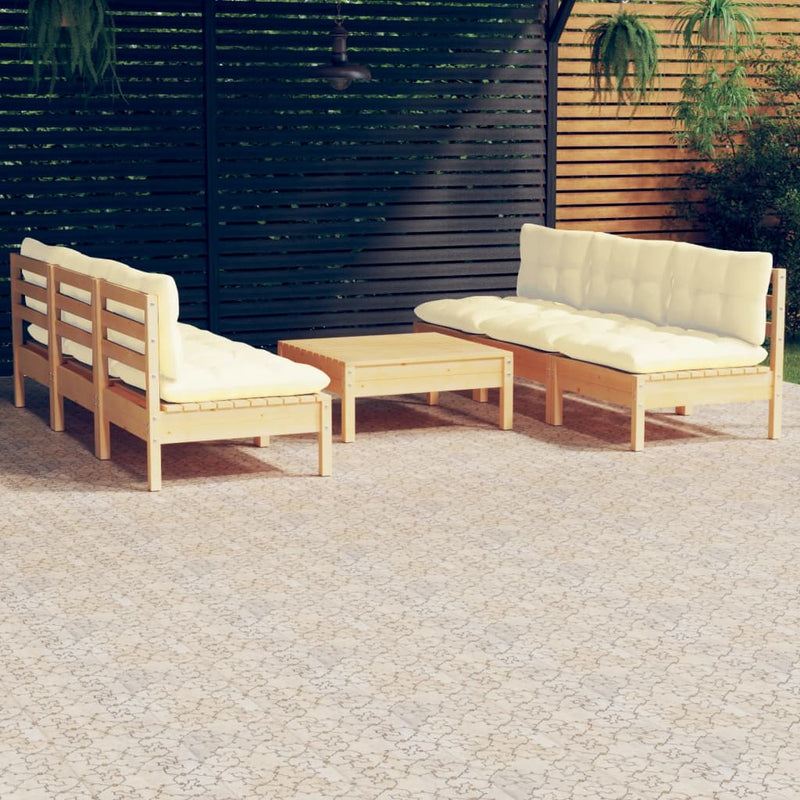 vidaXL 7 Piece Garden Lounge Set with Cream Cushions Pinewood