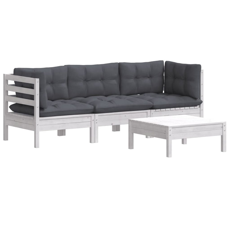 vidaXL 4 Piece Garden Lounge Set with Anthracite Cushions Pinewood
