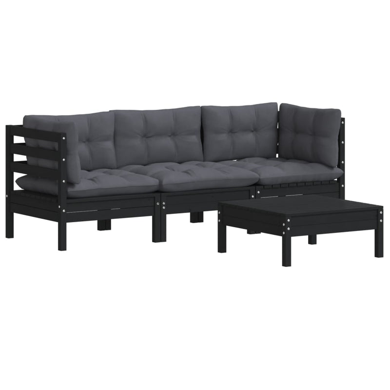 vidaXL 4 Piece Garden Lounge Set with Anthracite Cushions Pinewood