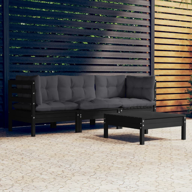 vidaXL 4 Piece Garden Lounge Set with Anthracite Cushions Pinewood