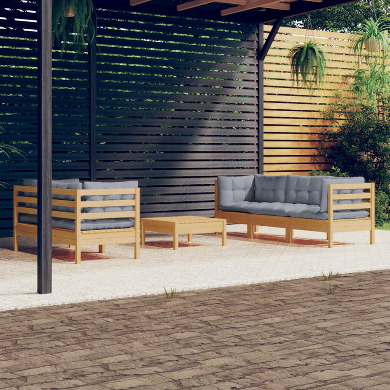 vidaXL 6 Piece Garden Lounge Set with Grey Cushions Pinewood