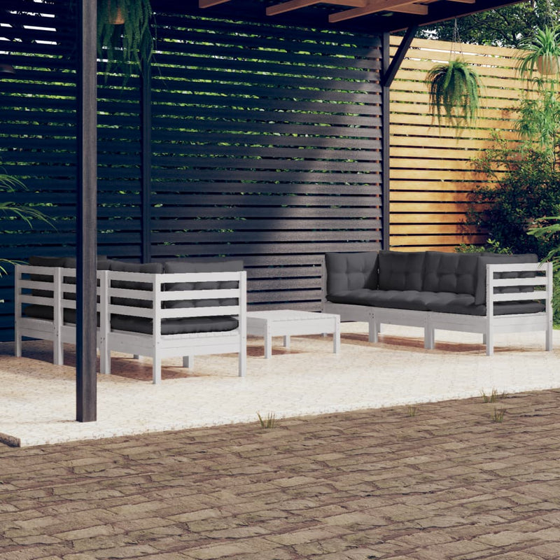 vidaXL 7 Piece Garden Lounge Set with Anthracite Cushions Pinewood