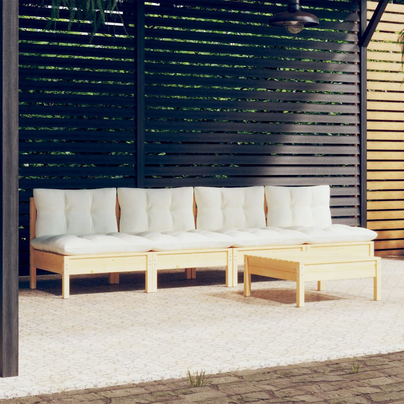 vidaXL 5 Piece Garden Lounge Set with Cream Cushions Pinewood
