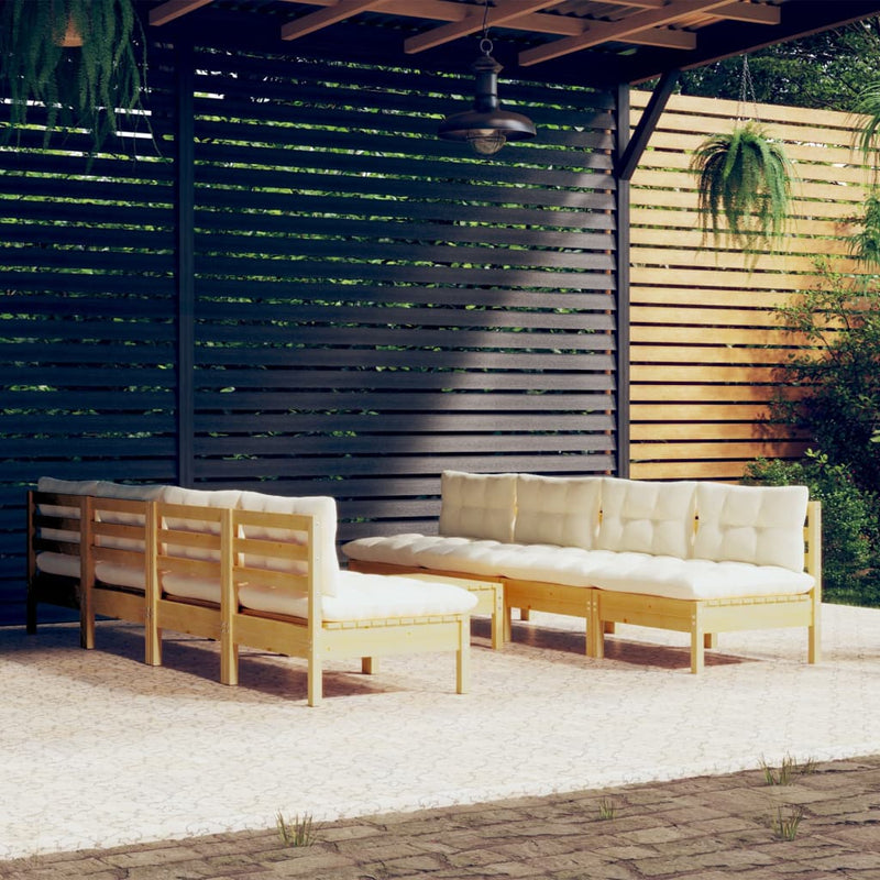 vidaXL 9 Piece Garden Lounge Set with Cream Cushions Solid Pinewood