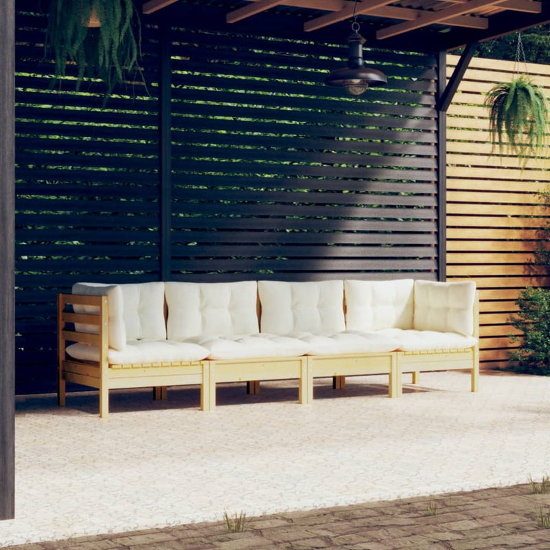 vidaXL 4 Piece Garden Lounge Set with Cream Cushions Solid Pinewood