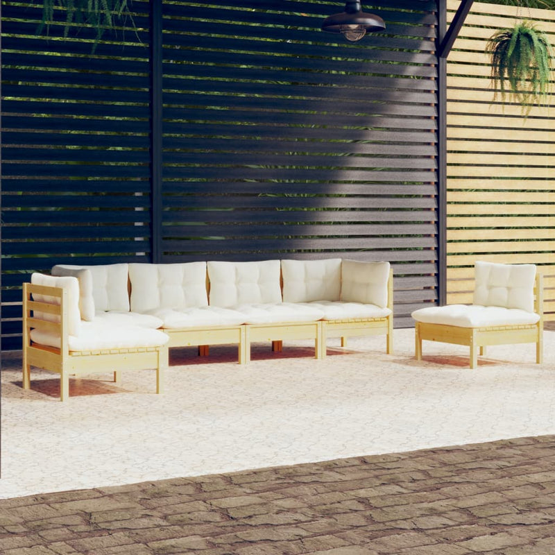 vidaXL 6 Piece Garden Lounge Set with Cream Cushions Solid Pinewood