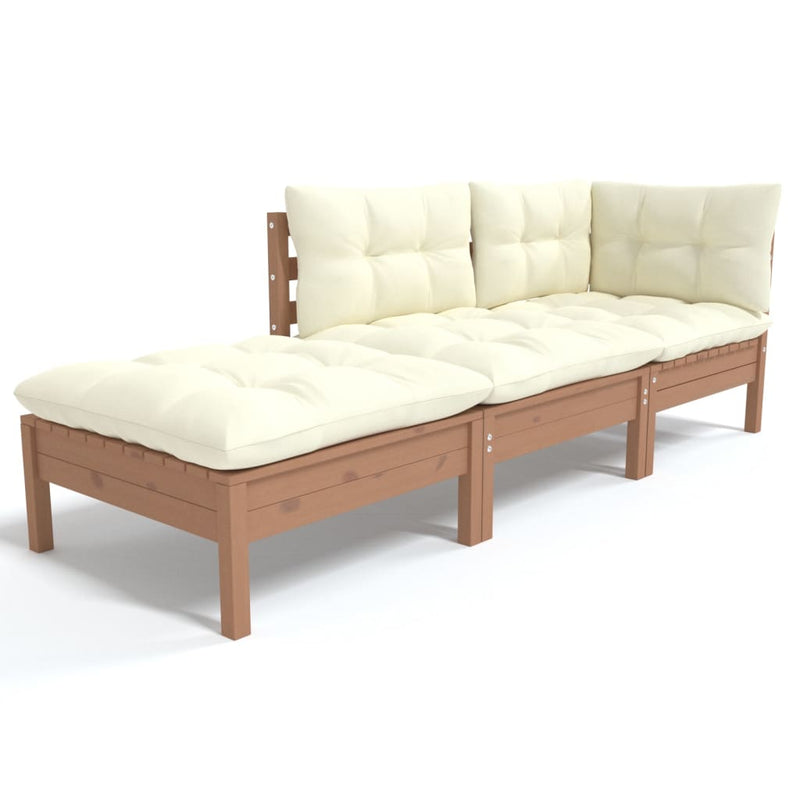 vidaXL 3 Piece Garden Lounge Set with Cushions Solid Wood Pine
