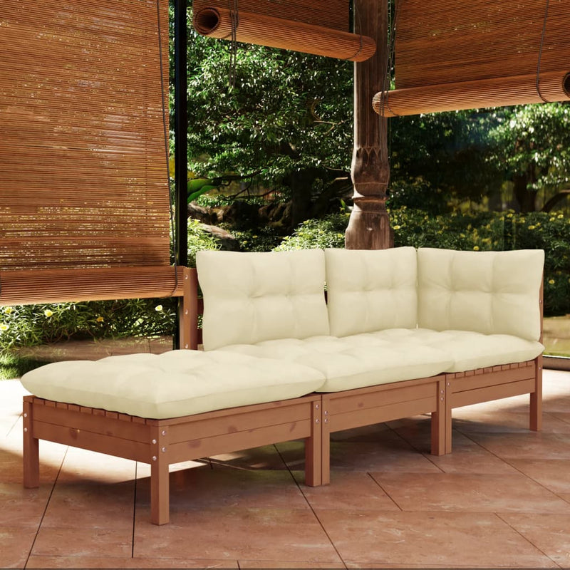 vidaXL 3 Piece Garden Lounge Set with Cushions Solid Wood Pine